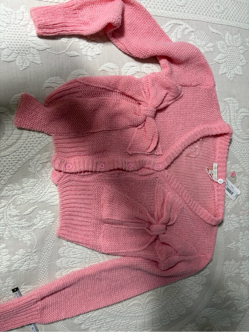 Simply Southern Pink Bow-Trim Knit Cardigan NWT bow cropped statement comfy